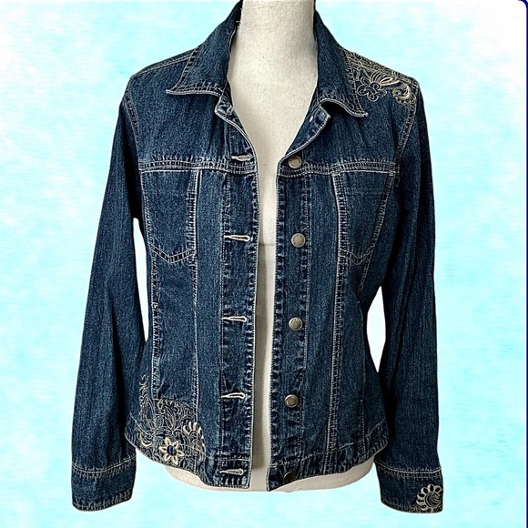 EUC! WOMEN’S BLASSPORT BY BILL BLASS EMBROIDERED JEAN JACKET - Picture 6 of 11